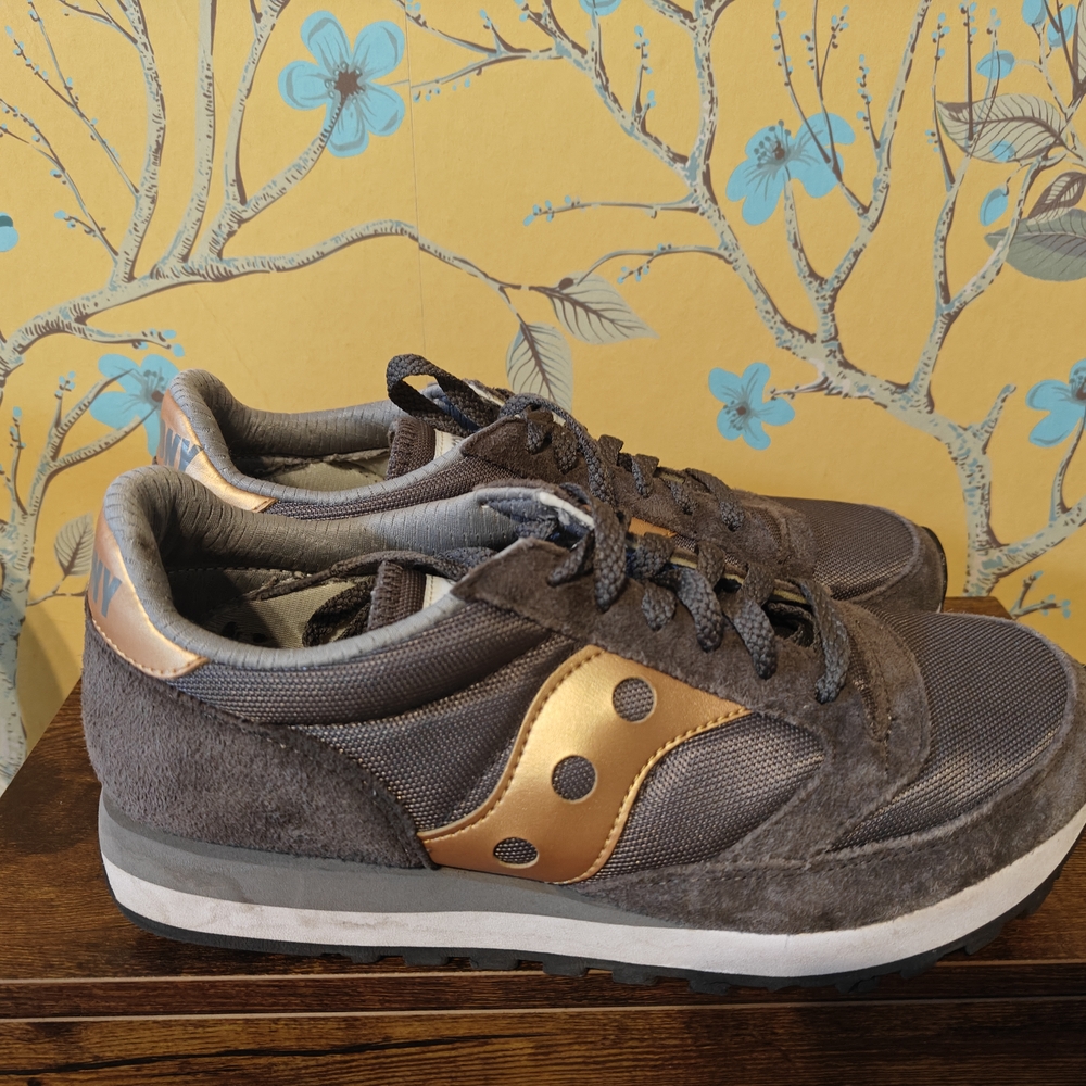 Saucony Gray and Gold Sneakers